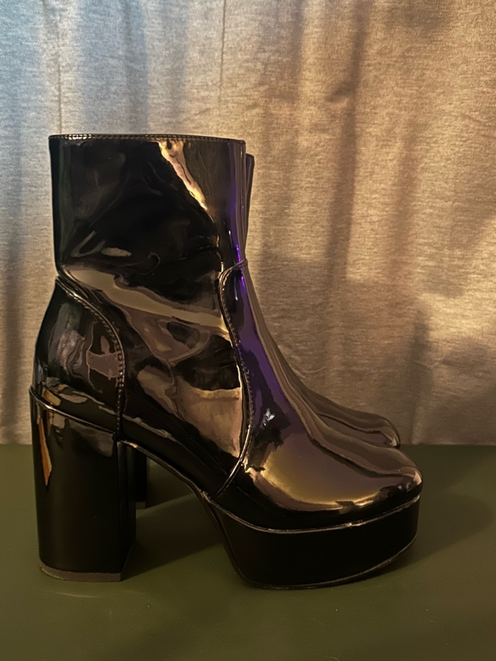Black Patent Platform Ankle Boots - Women